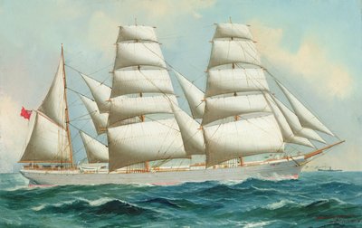 Three Masted Barque Annesley（纸上油） 作者 伍尔斯顿·巴拉特（Woolston Barratt）